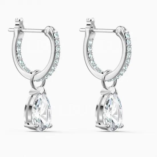 SWAROVSKI Attract 水滴形耳环 (梨形切割, 白色, 镀白金色)