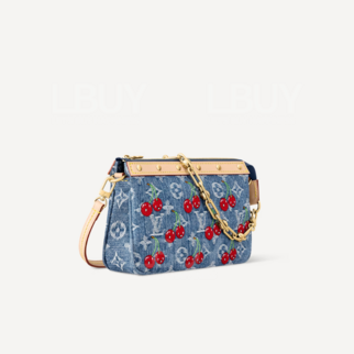 LV x TM 櫻桃圖案牛仔肩背袋 M13994