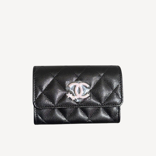 Chanel Silver Rhinestone Star CC Logo Black Card Holder AP4812