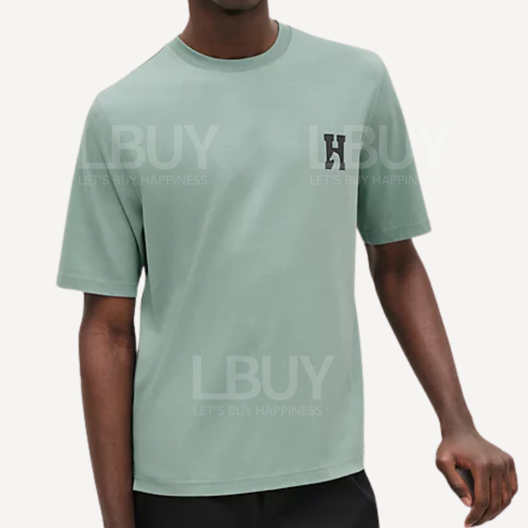 Hermes H'Cheval t-shirt with leather detail céladon