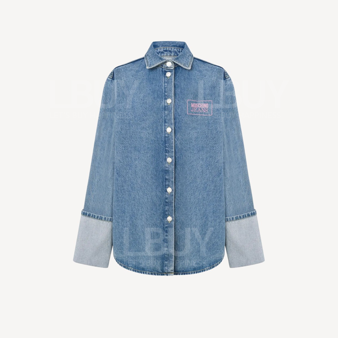 Moschino Jeans 粉红色Logo 蓝色牛仔外套