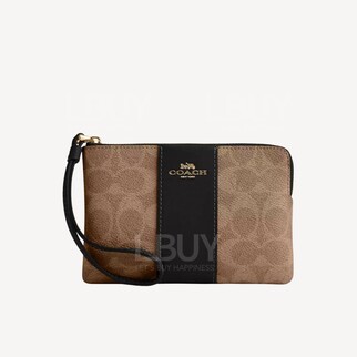 Coach Corner Zip Wristlet In Signature Canvas With Stripe