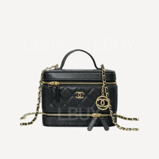 Chanel Vanity Case Double Zip Handle Long Box Black AP4688