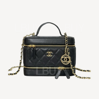 Chanel Vanity Case Double Zip Handle Long Box Black AP4688