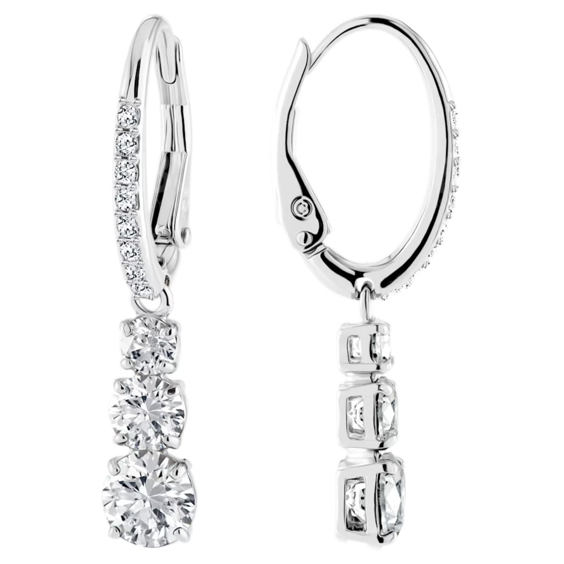 SWAROVSKI Attract Trilogy Hoop Earrings (Round Cut, White, Rhodium Plated)