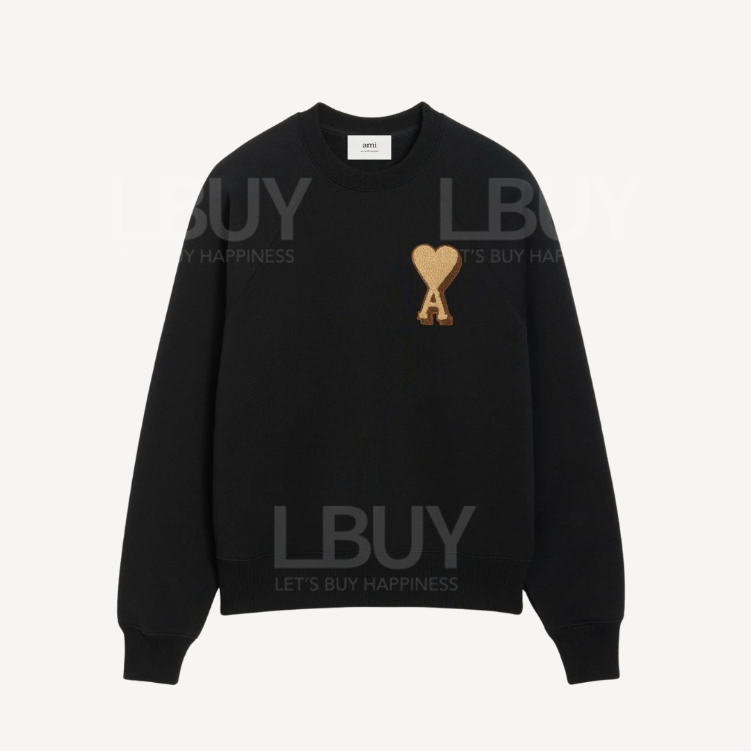 Ami Paris 3D 金棕撞色毛圈布心心標誌寬鬆版型衛衣 黑色 USW771