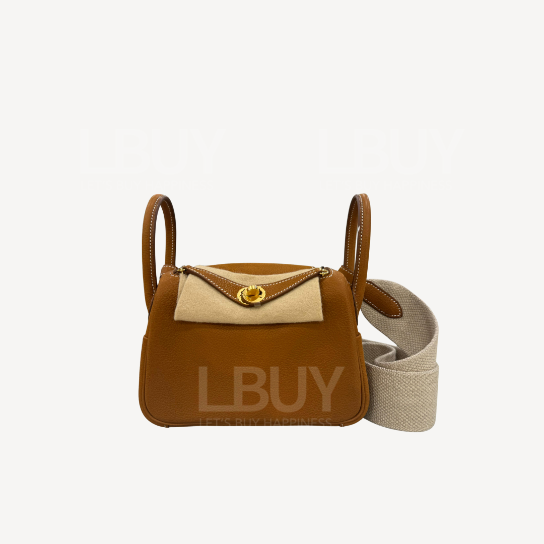 Hermes Lindy Mini 原色馬鞍皮 金扣 編織帶