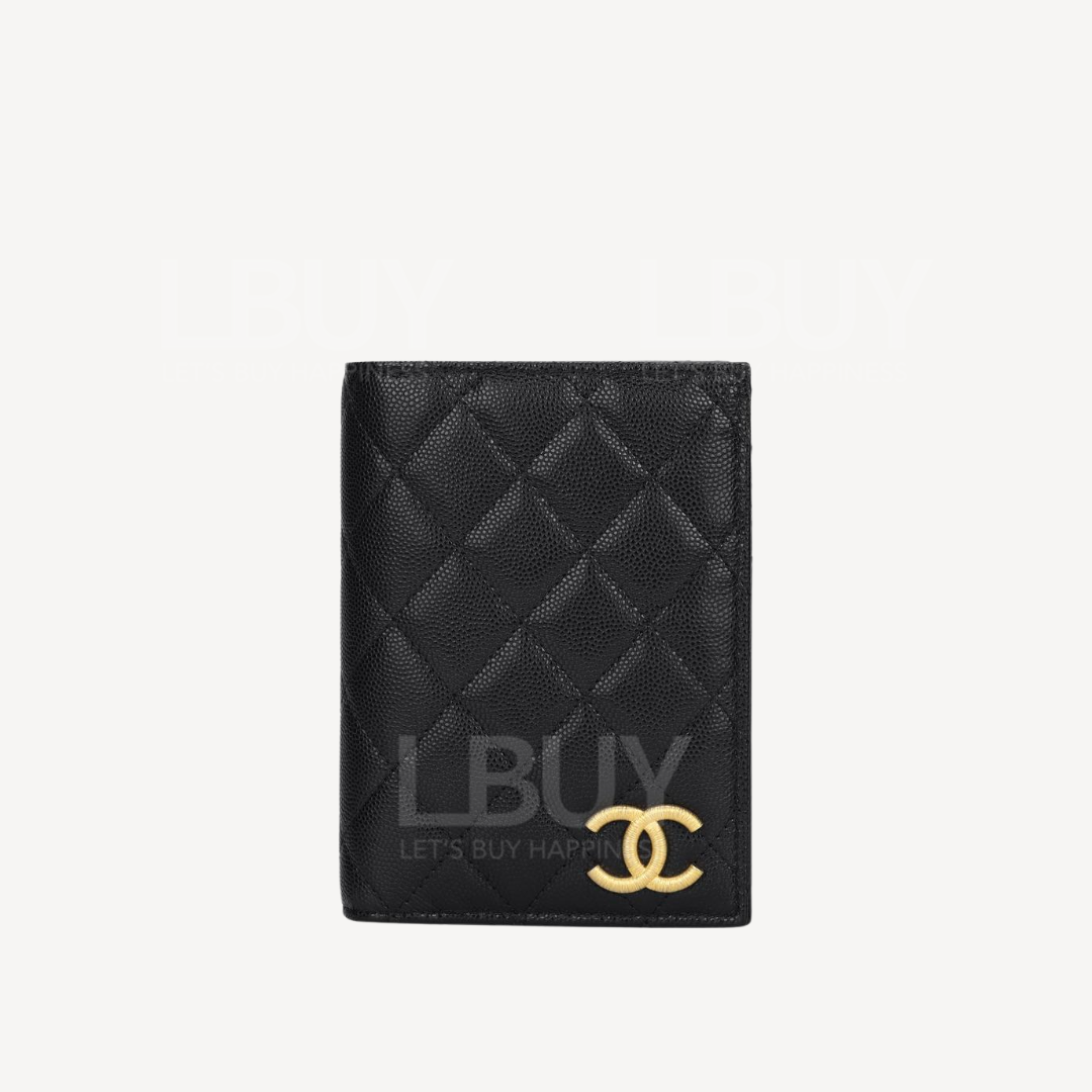 Chanel CC Logo Passport Holder Black AP4480