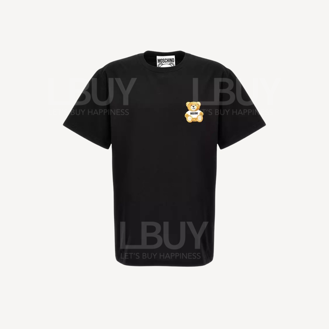 Moschino Embroidered Teddy Bear Logo Cotton T-Shirt Black