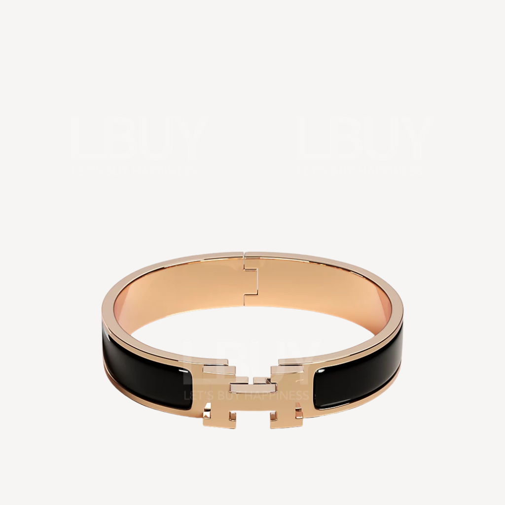 Hermes Clic H Bracelet Bangle Black with Rose Gold