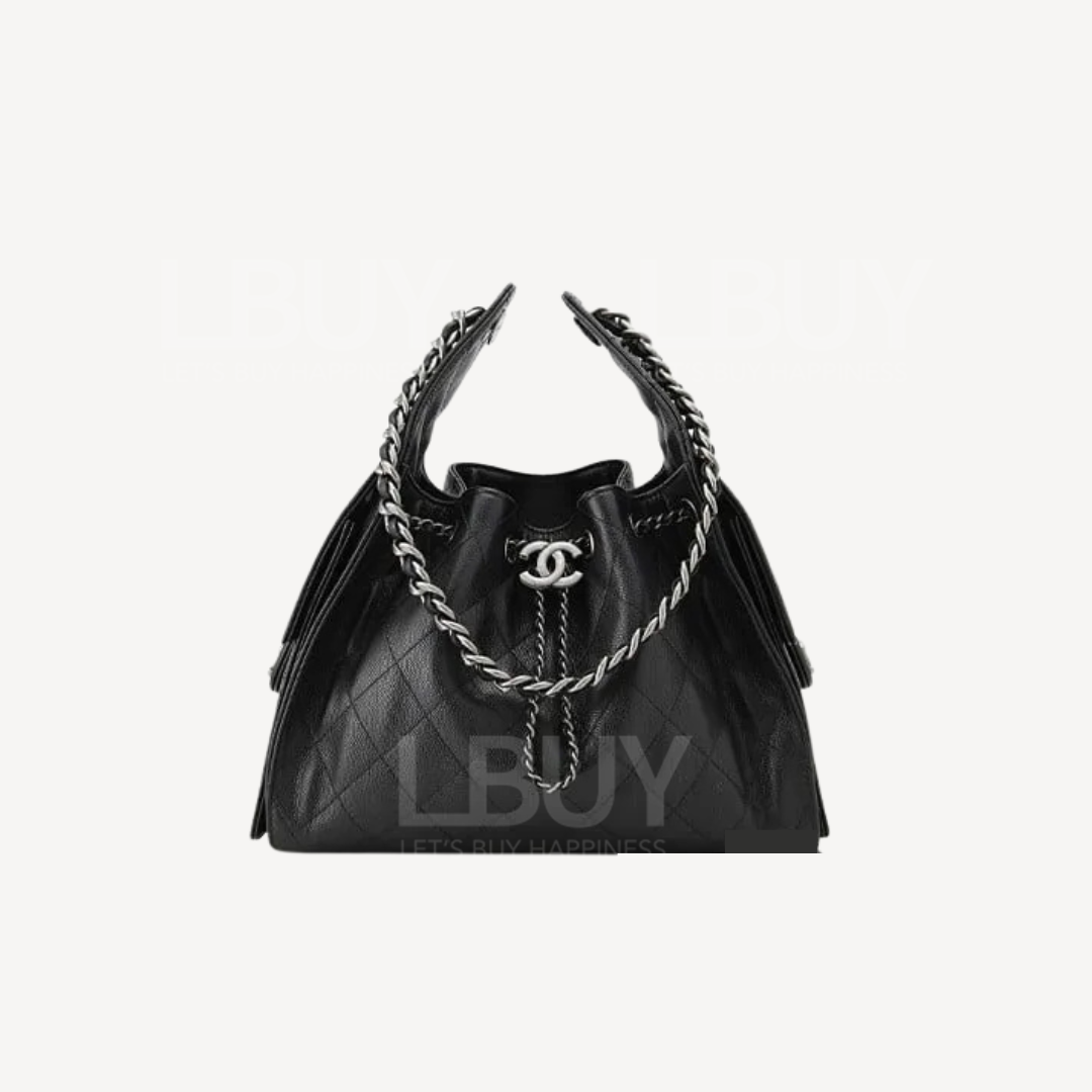 Chanel 25 小型包 銀灰色扣单肩袋 黑色 AS5293