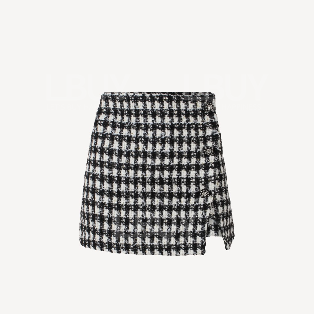 Self Portrait 黑白織絨格子短裙