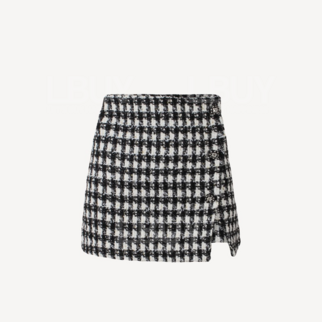 Self Portrait 黑白織絨格子短裙