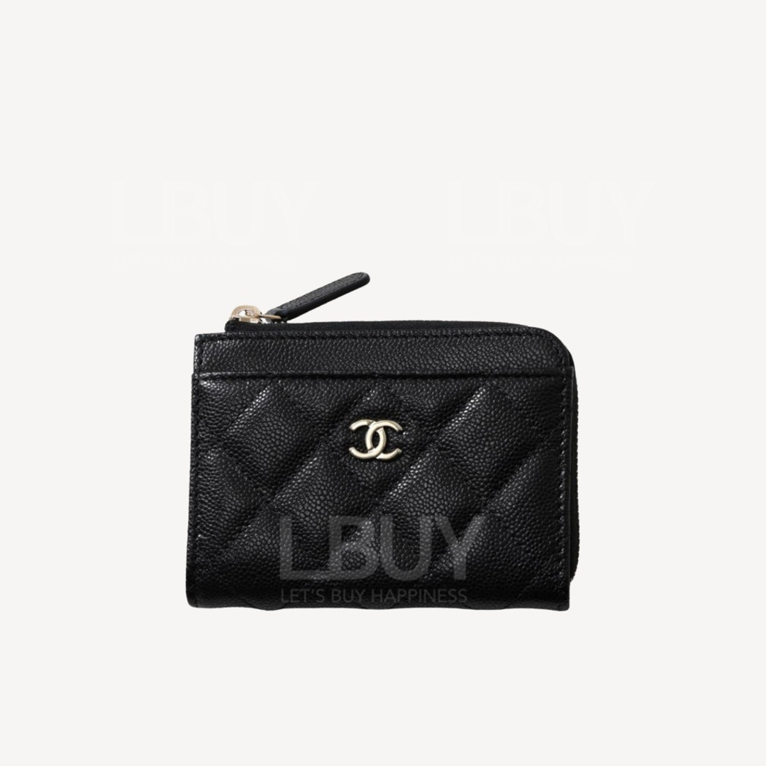 Chanel CC Logo 黑色拉链零钱包卡片包 AP4893