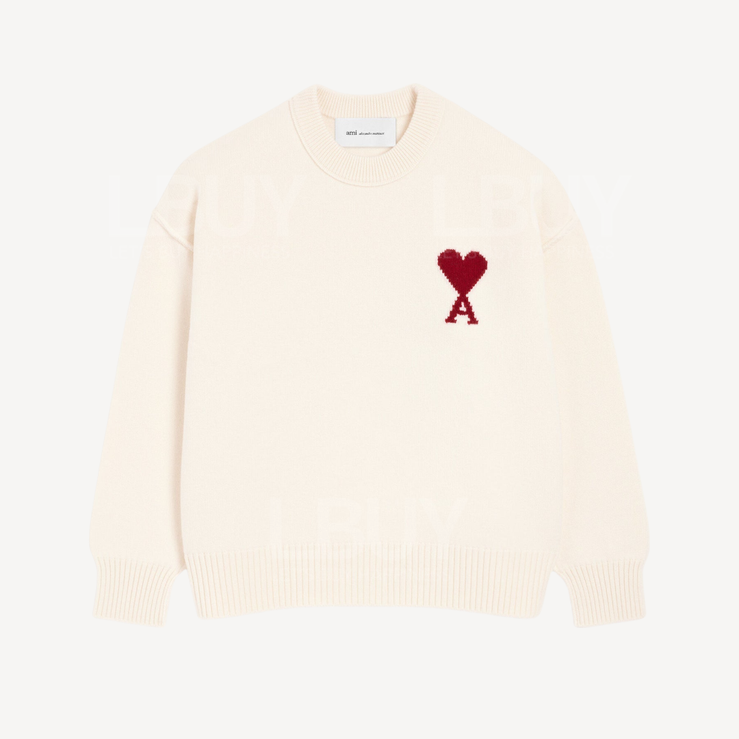 Ami Paris Red Heart Pullover Sweater White  UKS838