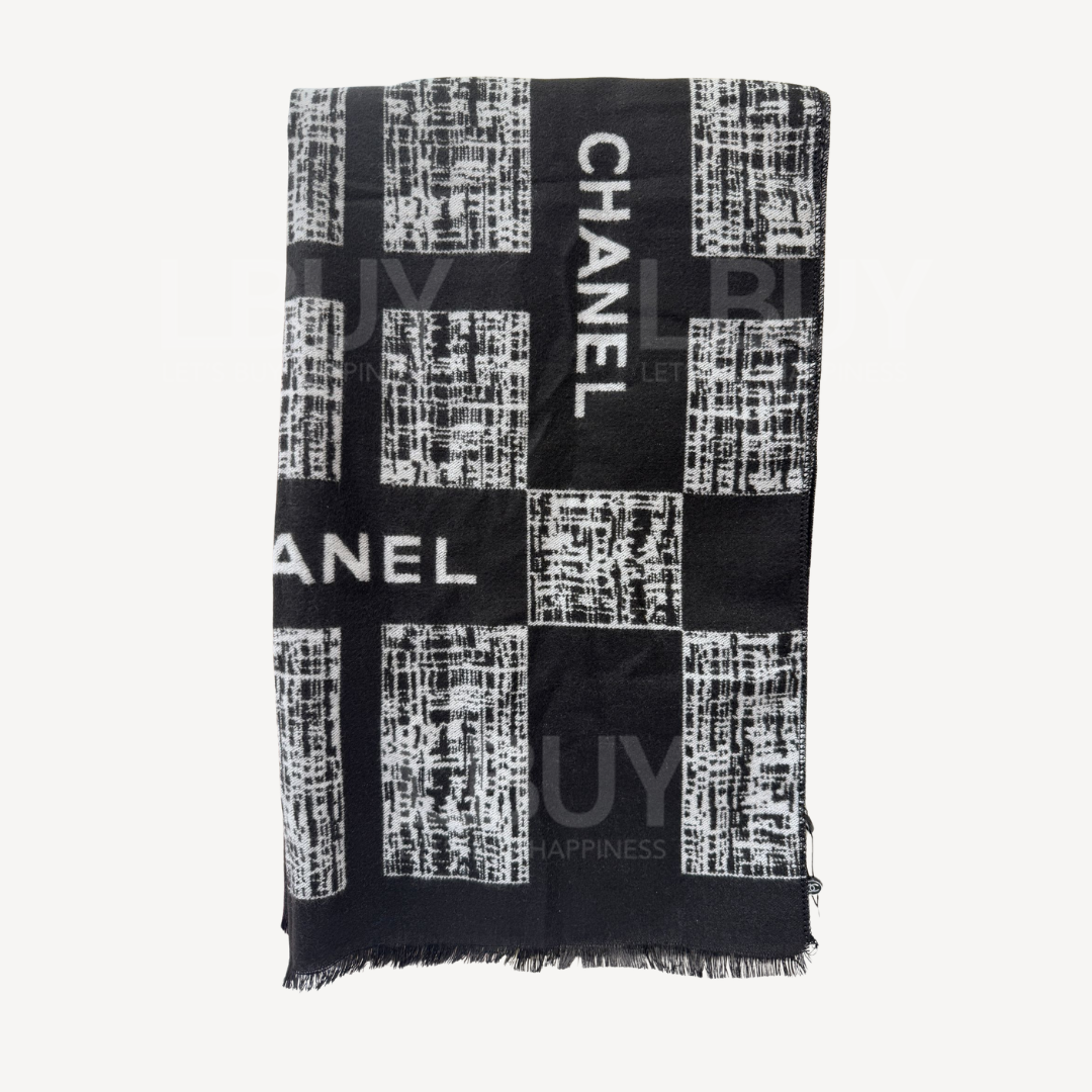 Chanel Black Grey Cashmere Scarf