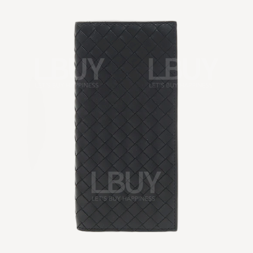 Bottega Veneta 黑色编织皮革卡槽长形银包 120697