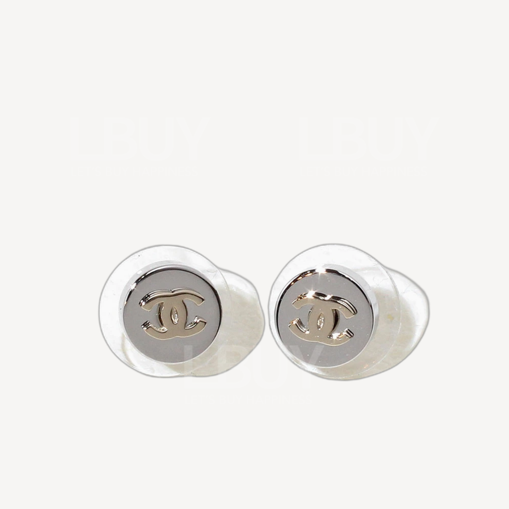 Chanel Gold CC Logo Silver Round Earrings ABH274