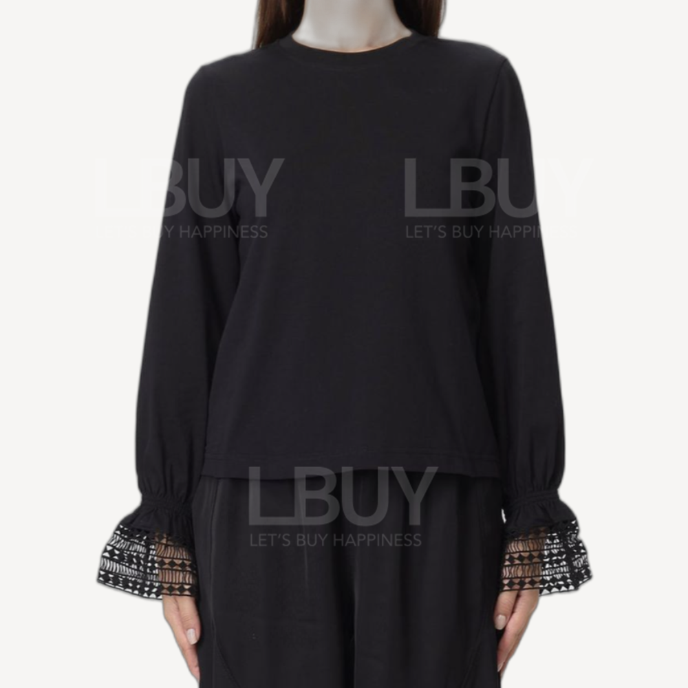 See By Chloe 黑色蕾丝喇叭长袖上衣