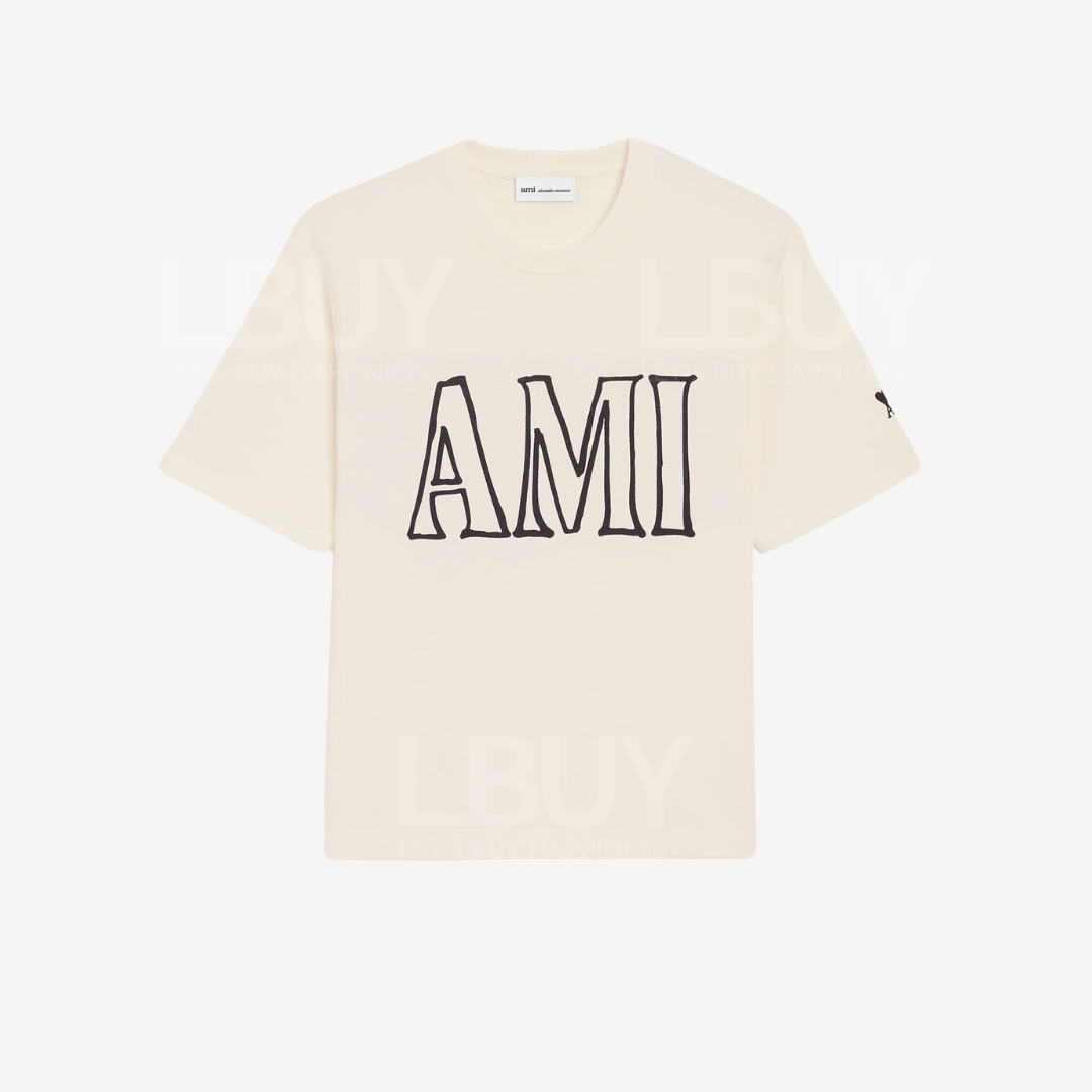 Ami Paris Print Boxy Fit 全棉前後 Logo T-Shirt 奶油白色 中性