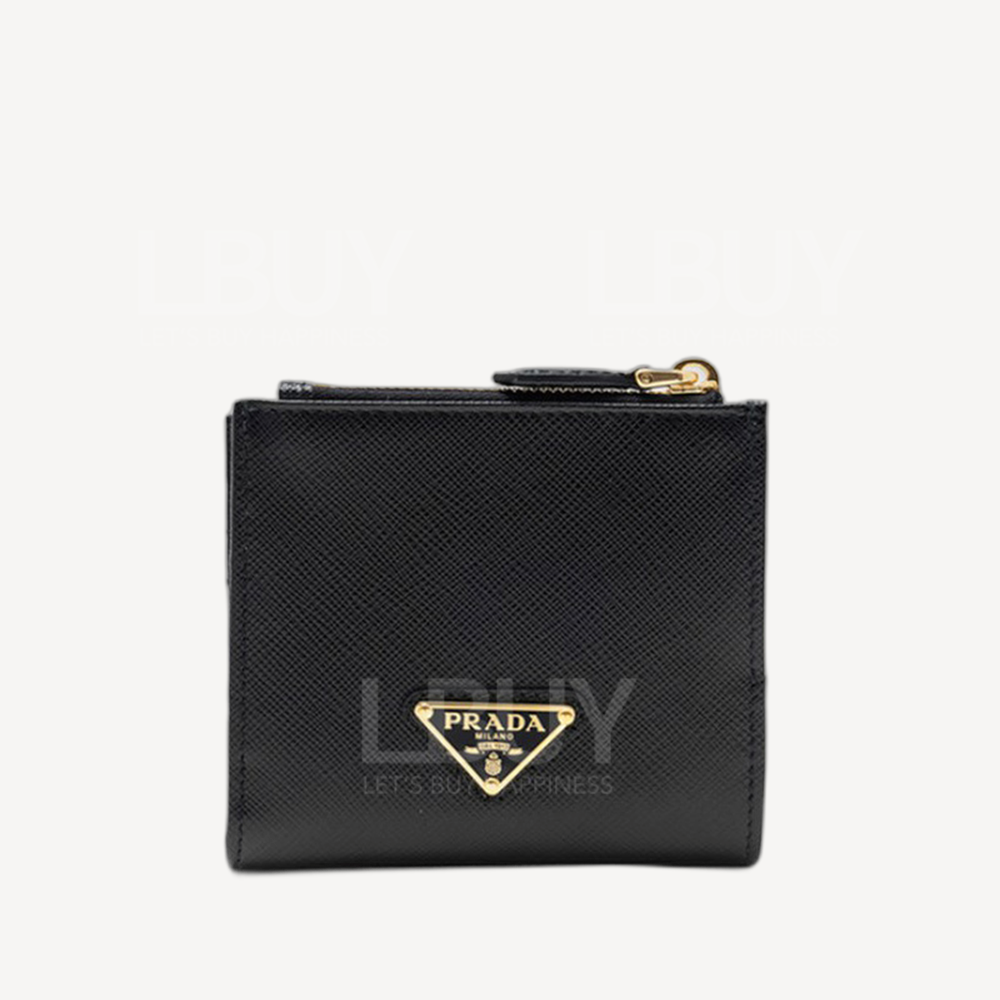 Prada Black Triangle Logo Saffiano Leather Zipper Wallet 1ML047