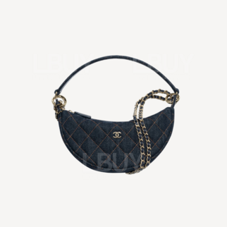 Chanel 牛仔布及金色金屬 深藍與橘 鏈帶包 AP5094