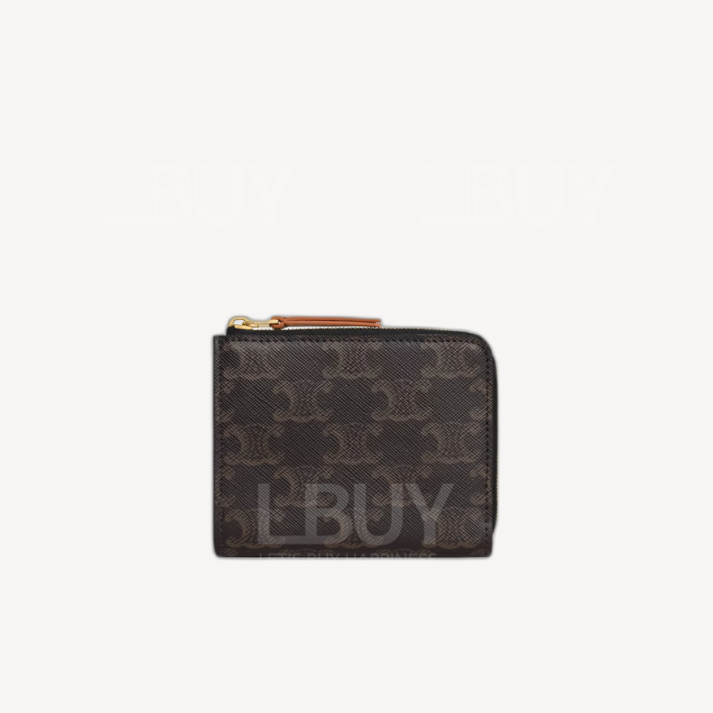 Celine Triomphe 印花标志凡布及小牛皮拉链银包 黄褐色