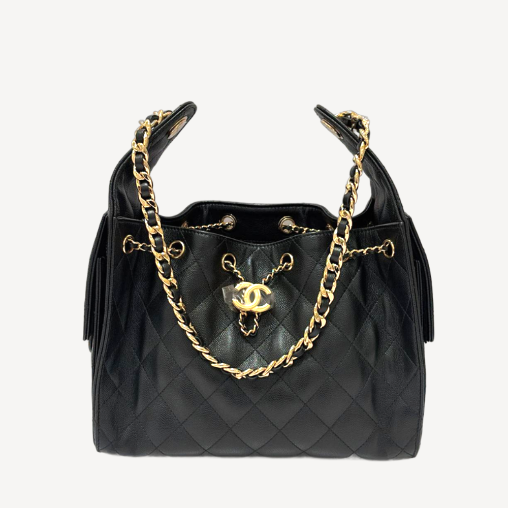 Chanel 25 小型包 亮金色扣單肩袋 黑色 AS5293