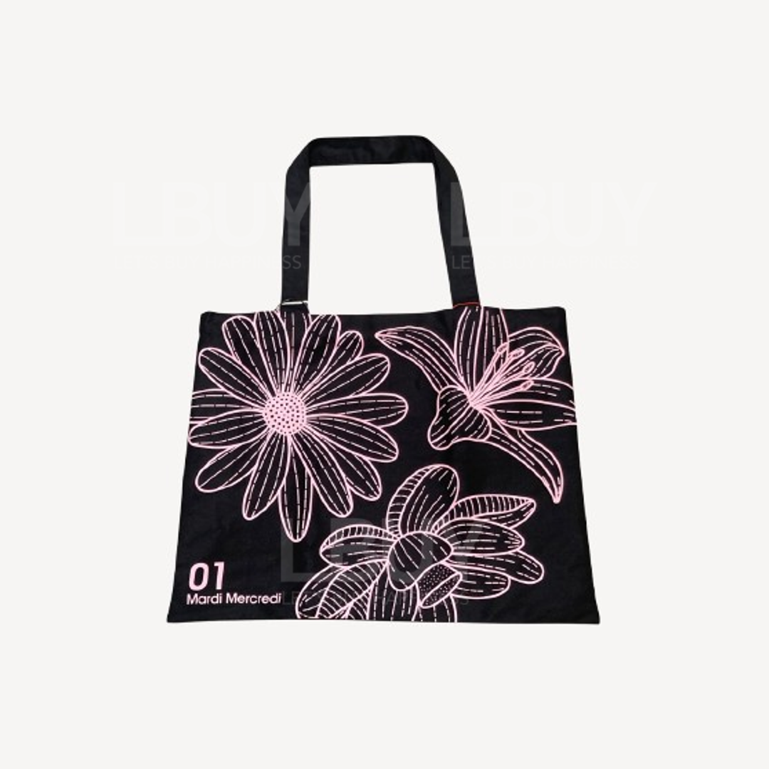 Mardi Mercredi Canvas Bag Triple Flower Black Pink
