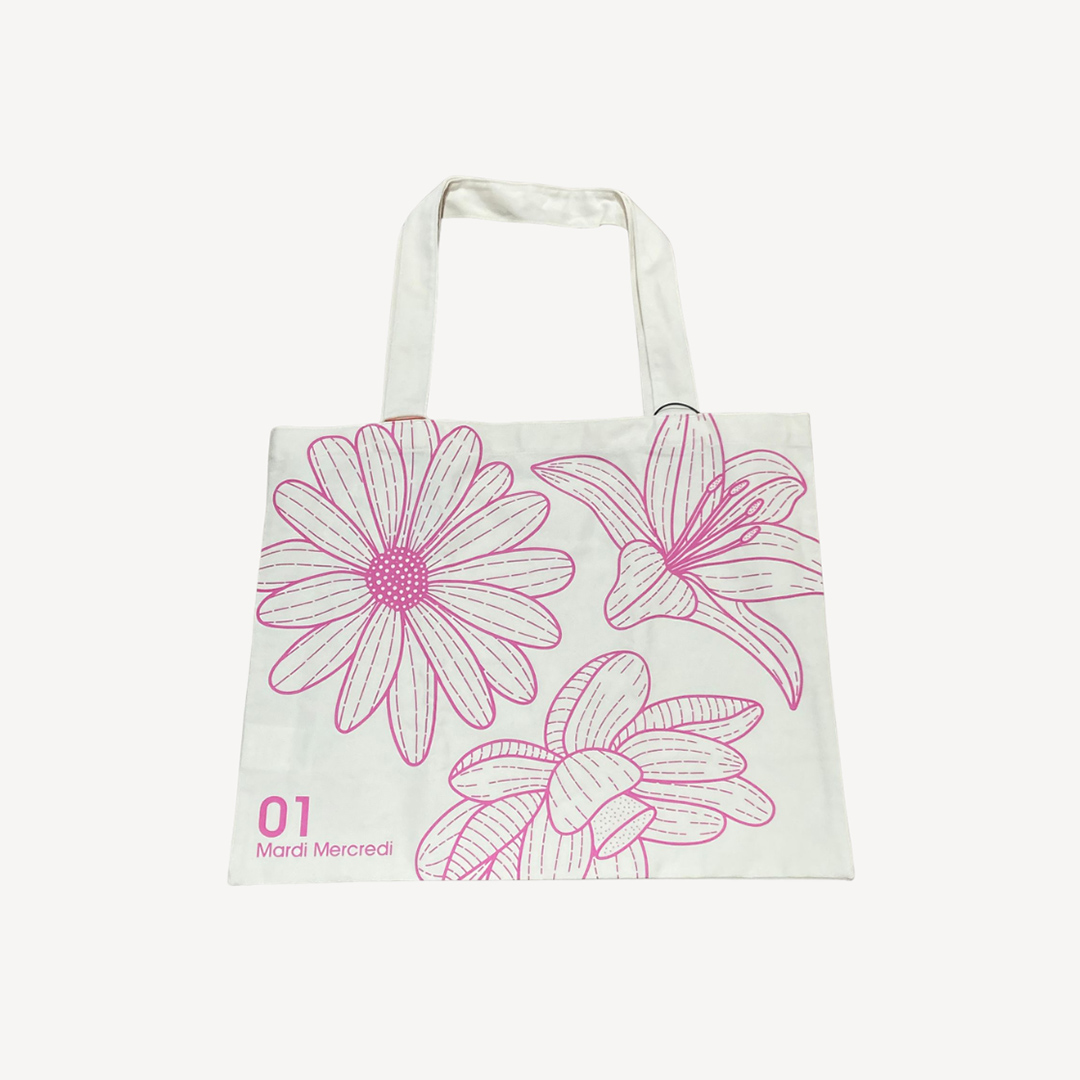 Mardi Mercredi Canvas Bag Triple Flower Cream Pink