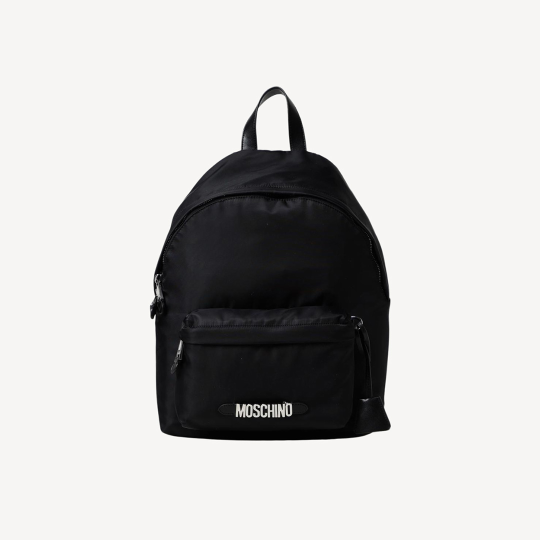 Moschino 銀色Logo 黑色尼龍背包 2B7605
