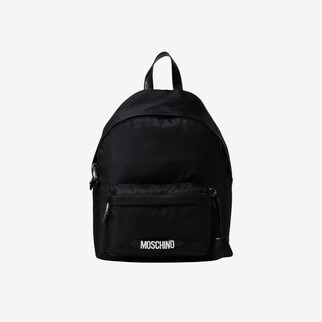 Moschino 銀色Logo 黑色尼龍背包 2B7605