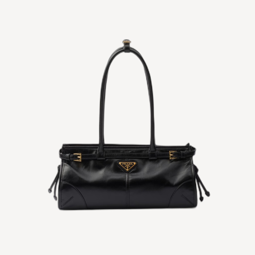 Prada Bonnie 中號皮革手袋 長手柄法棍包單肩袋 黑色