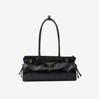 Prada Bonnie 中號皮革手袋 長手柄法棍包單肩袋 黑色