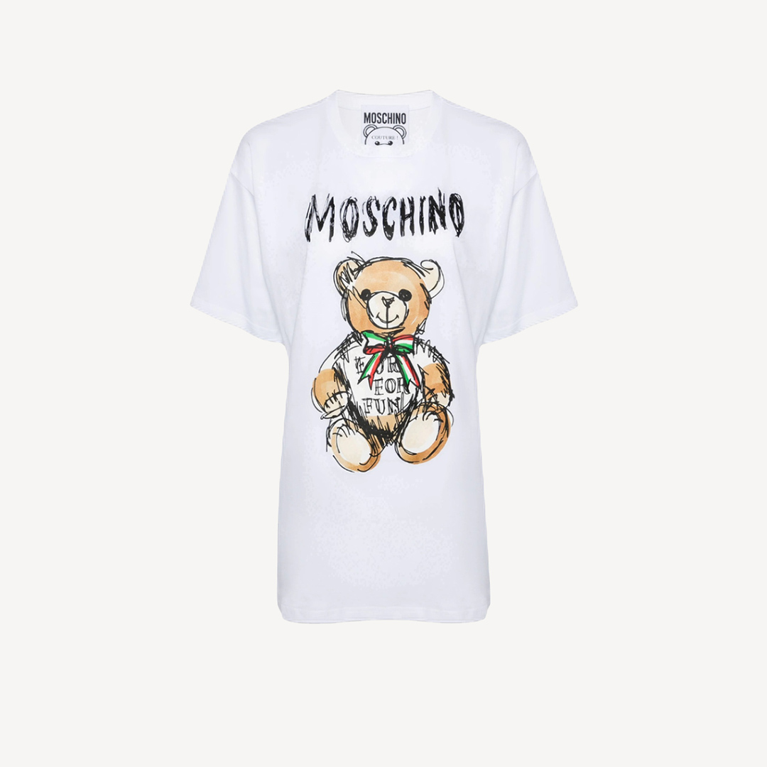 Moschino 意大利領帶泰迪熊Logo短袖T恤 白色