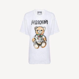 Moschino 意大利領帶泰迪熊Logo短袖T恤 白色