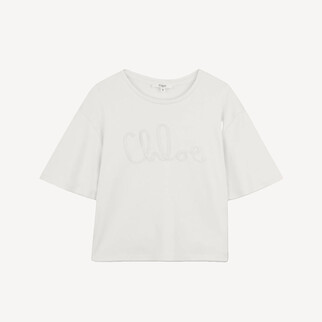 Chloe 同色繡線logo棉質短袖T恤 白色