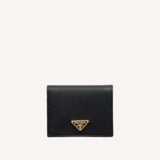 Prada Saffiano 皮革金色三角形標誌黑色銀包 1MV204
