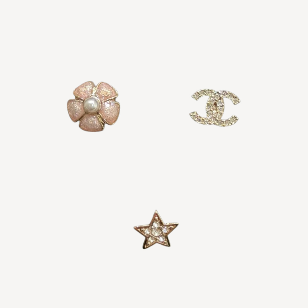 Chanel Gold Pearl White and Crystal Stud Earrings Earrings ABG901